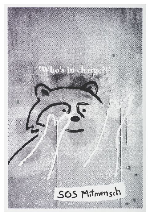 Who’s in charge?!, 2023

Customised Silkscreen, 31,5 x 21,5 cm 
Auflage: 50, wird vom Künstler nach Wunsch personalisiert, nummeriert und signiert 

Ausrufpreis: 500,-